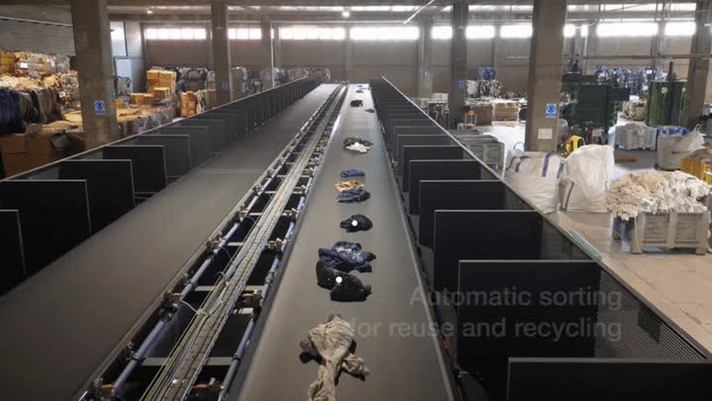 Línea automática de clasificación textil